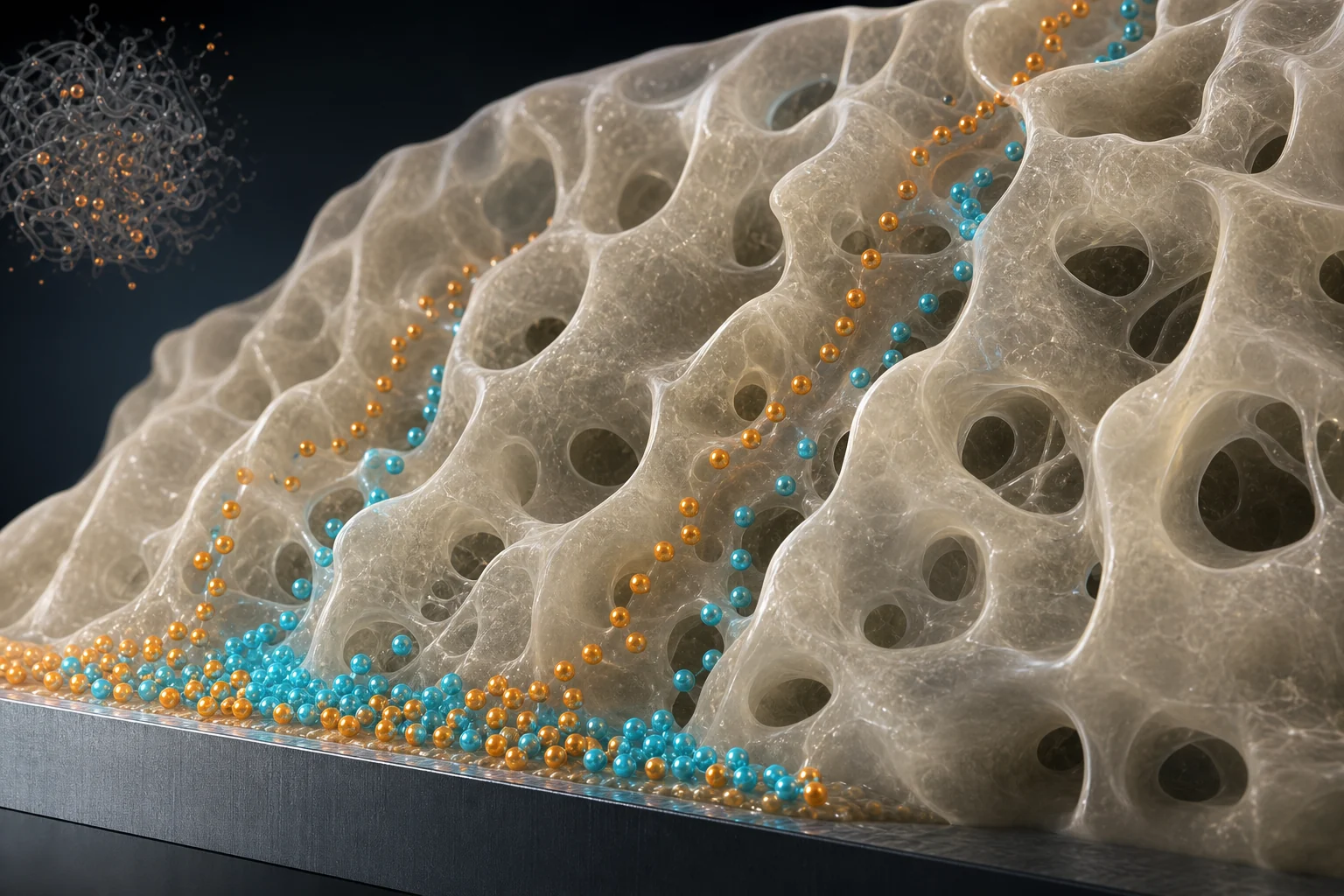 Two ion species moving through a porous polymer network toward an electrode